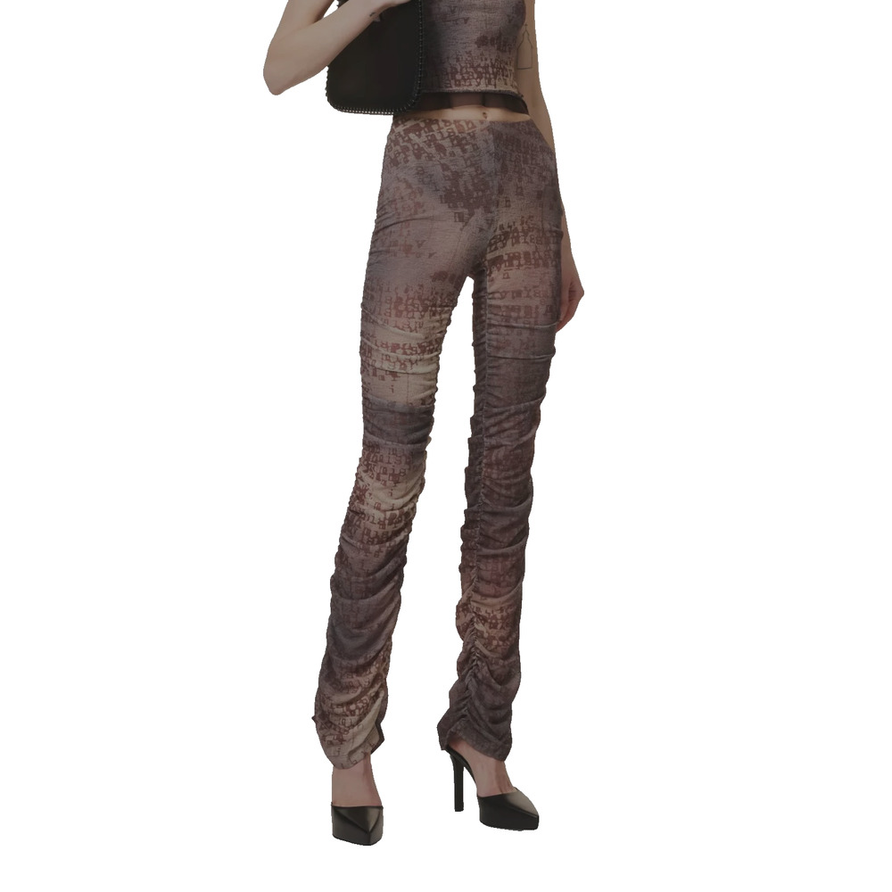 C5 NWT MISBHV Typewriter Print Stretch Straight Ruched Leg Legging Pants Size S